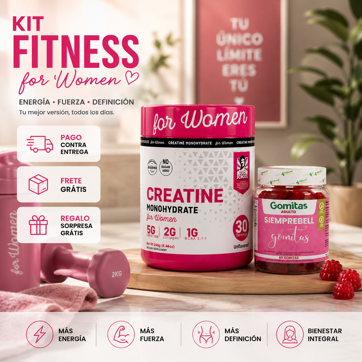 KIT FITNESS FEMENINO  🚚 Envío gratis 📦 Pago contra entrega 🎁 Regalo sorpresa