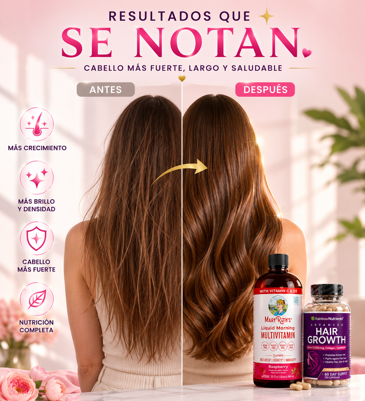 Kit Cabello Radiante™ Nutrición diaria para un cabello más fuerte, saludable y lleno de vida.