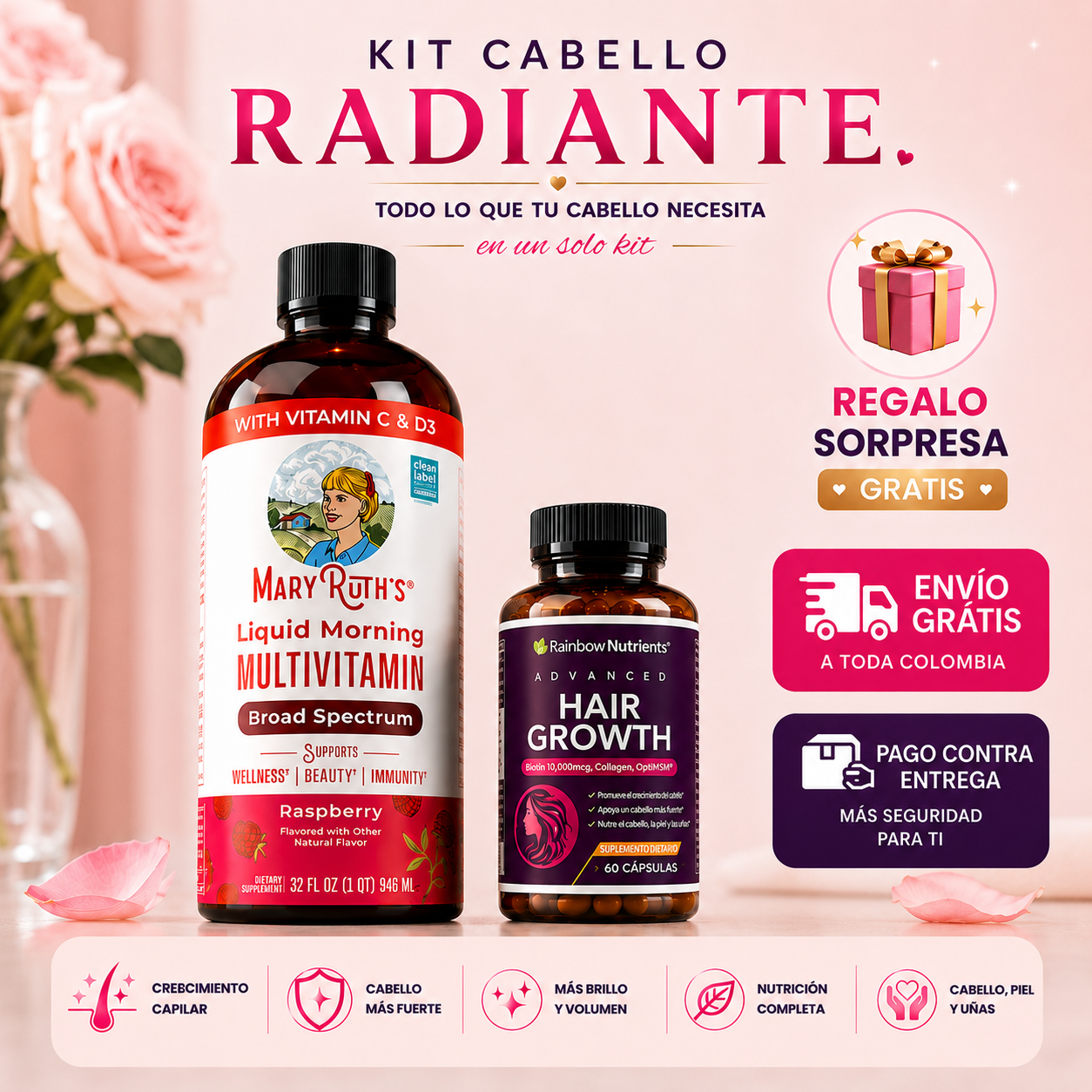 Kit Cabello Radiante™ Nutrición diaria para un cabello más fuerte, saludable y lleno de vida.